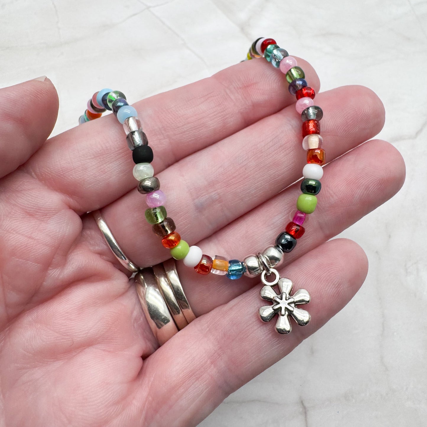 Daisy Flower Seed Bead Anklet - Colour Choice