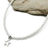 Silver Plated Star Charm Pearly Bead Necklace