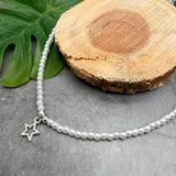 Silver Plated Star Charm Pearly Bead Necklace