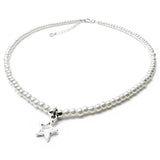 Silver Plated Star Charm Pearly Bead Necklace