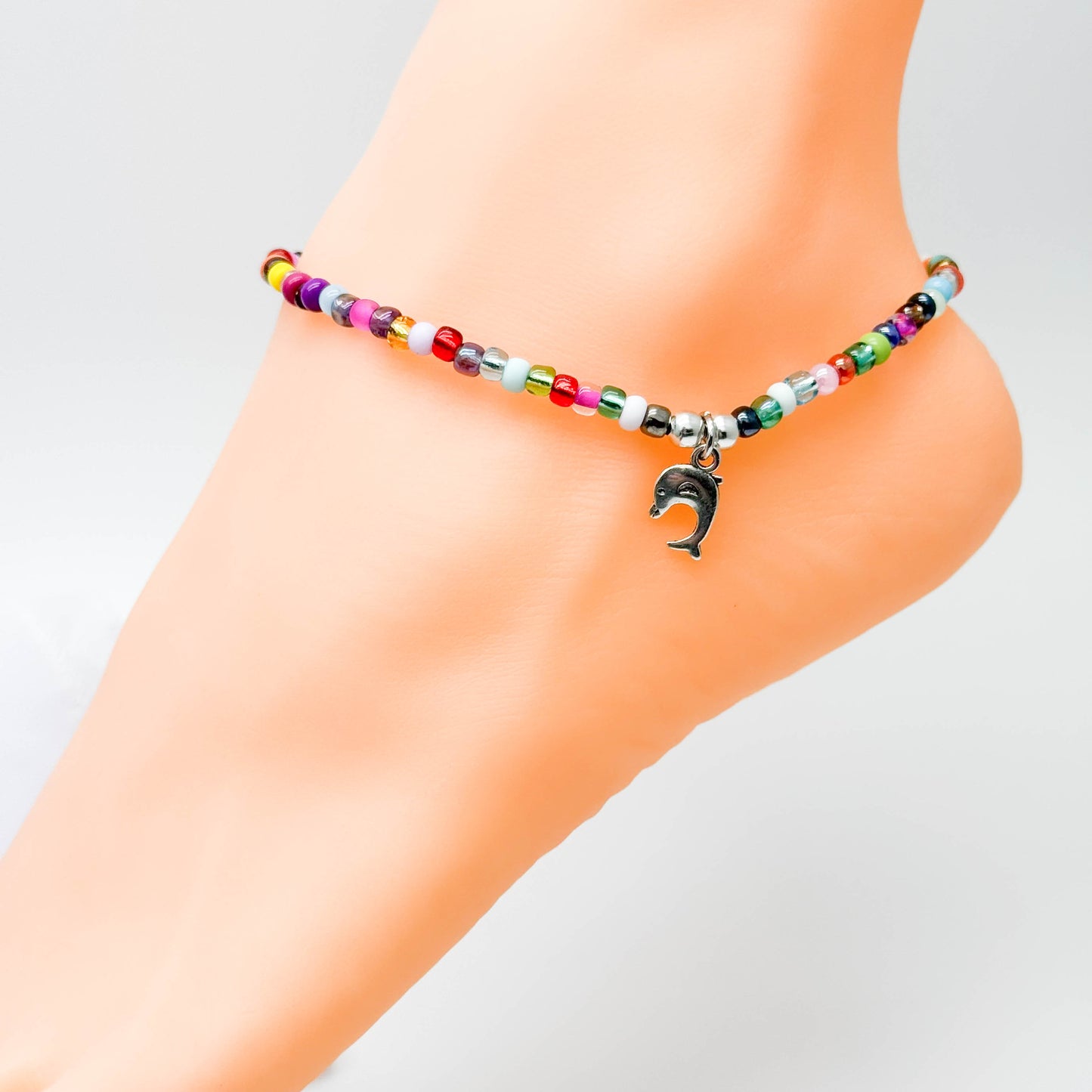 Dolphin Charm Seed Bead Anklet - Colour Choice