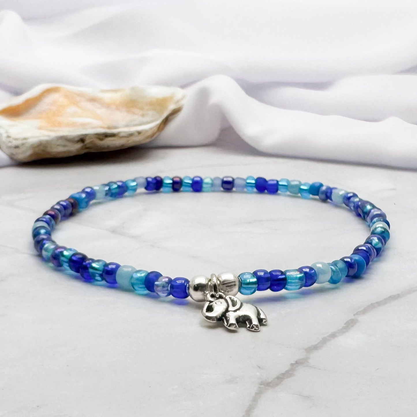 Elephant Charm Seed Bead Anklet - Colour Choice