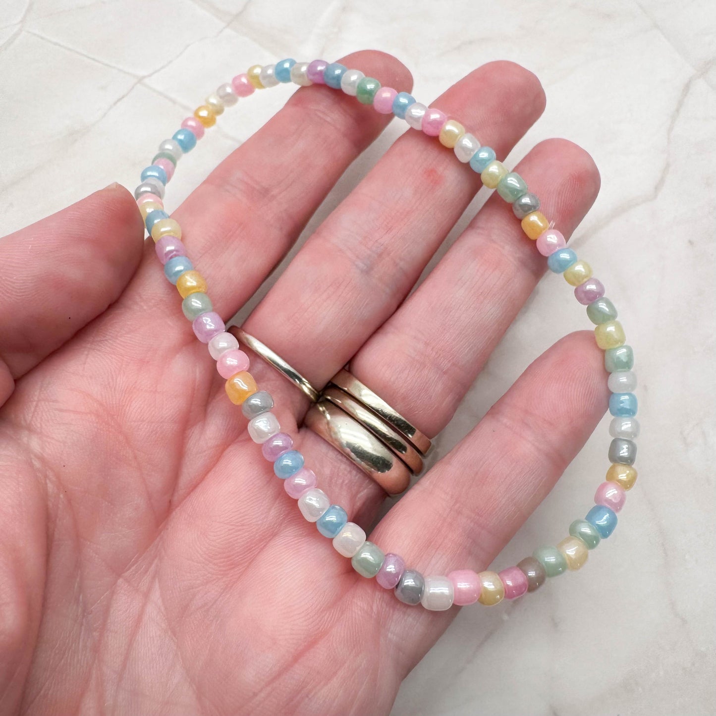 Pale Pastel Mix Glass Seed Bead Anklet
