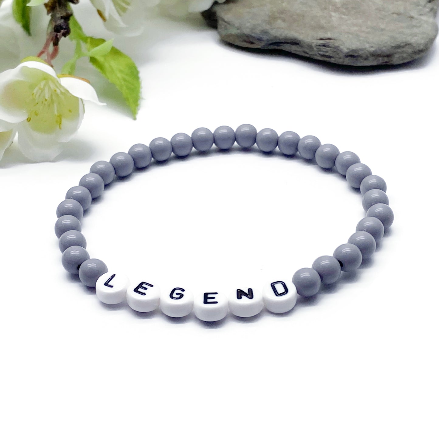 PERSONALISED Bead Bracelet - Light Grey Acrylic