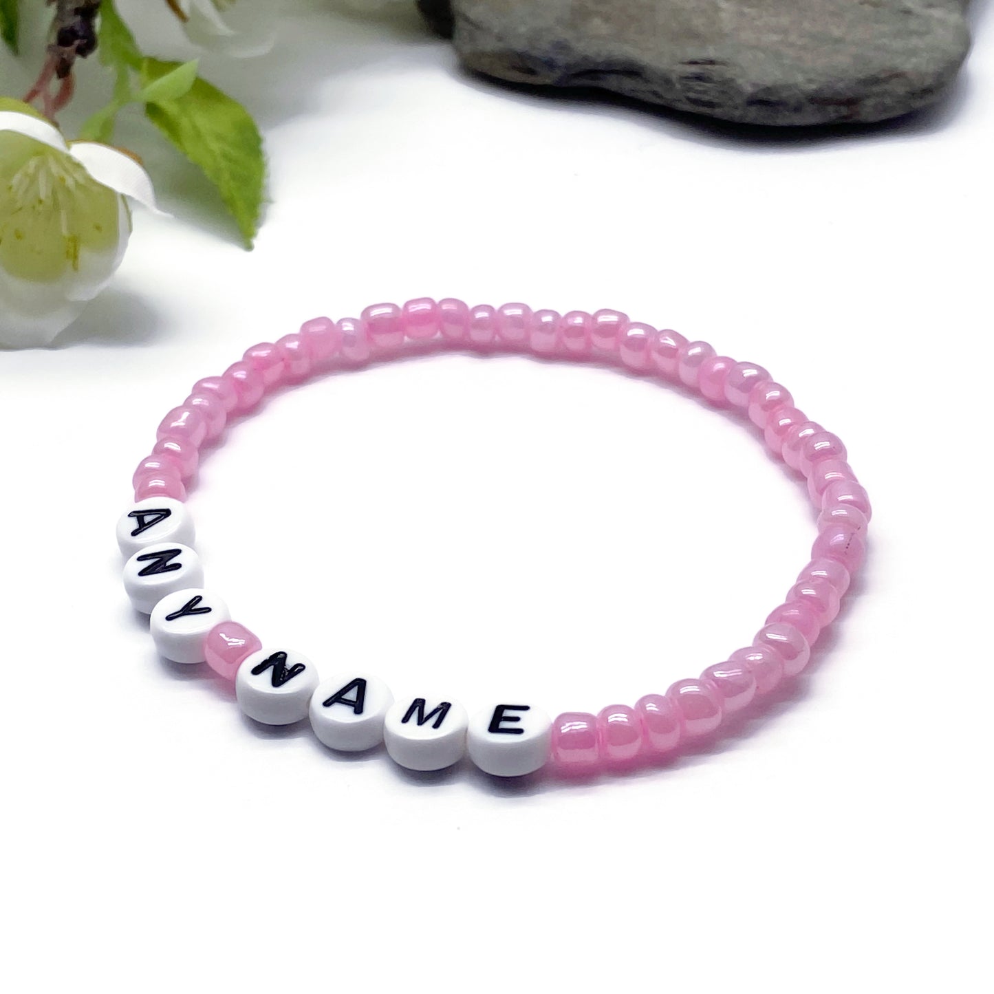 PERSONALISED Bead Bracelet - Baby Pink Seed Beads