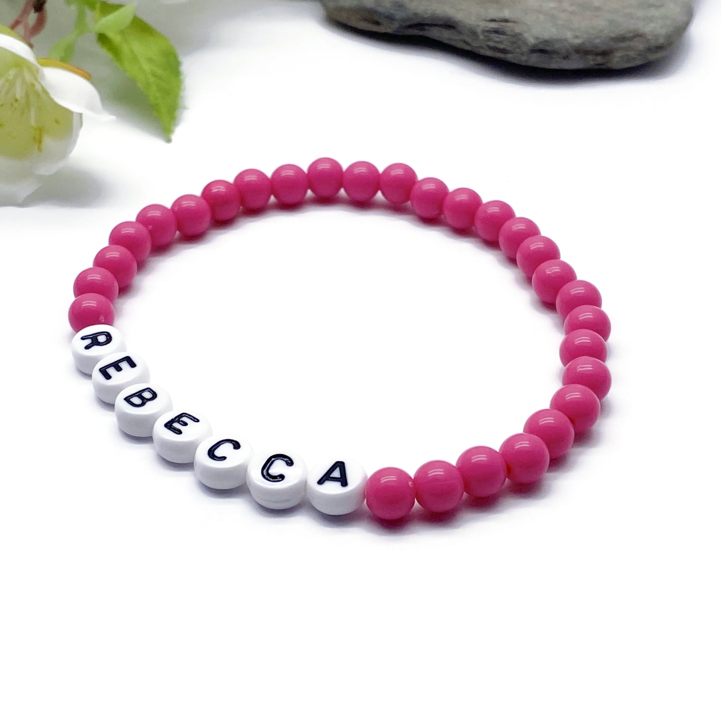 PERSONALISED Bead Bracelet - Hot Pink Acrylic