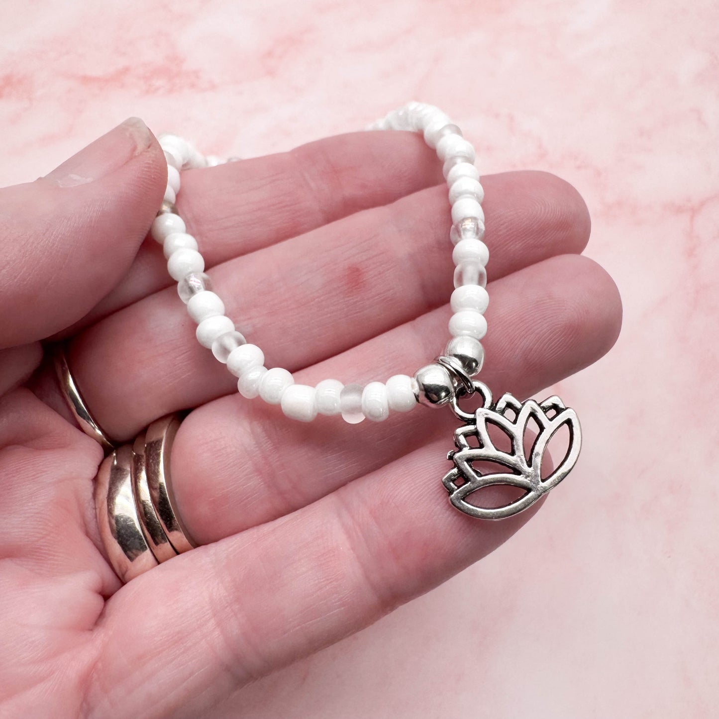 Lotus Charm Seed Bead Anklet - Colour Choice