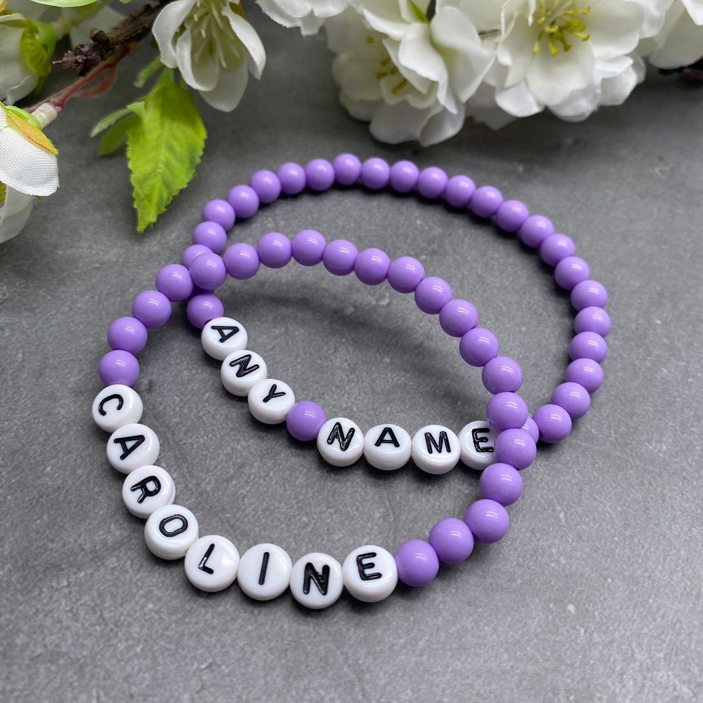 PERSONALISED Bead Bracelet - Lilac Acrylic Beads