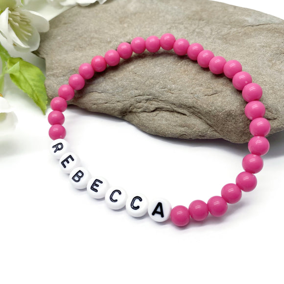PERSONALISED Bead Bracelet - Hot Pink Acrylic