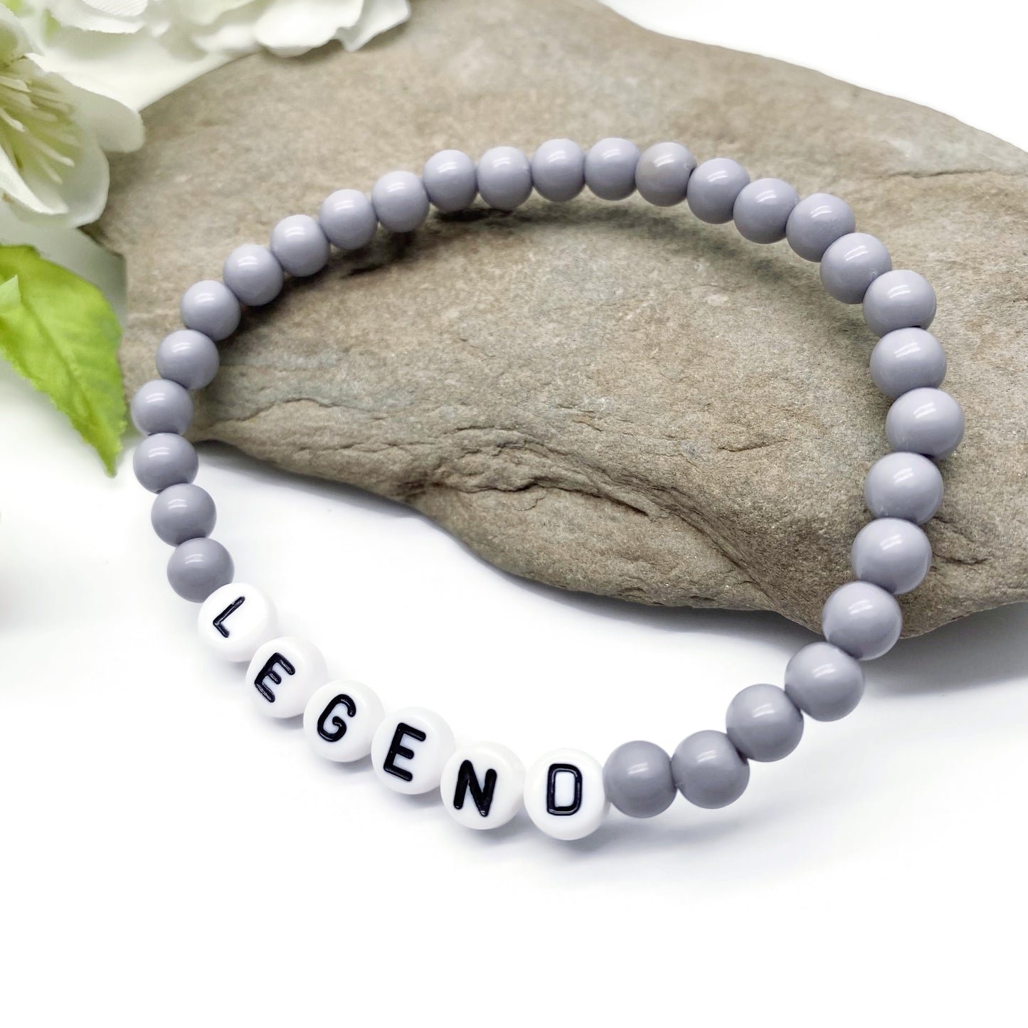 PERSONALISED Bead Bracelet - Light Grey Acrylic