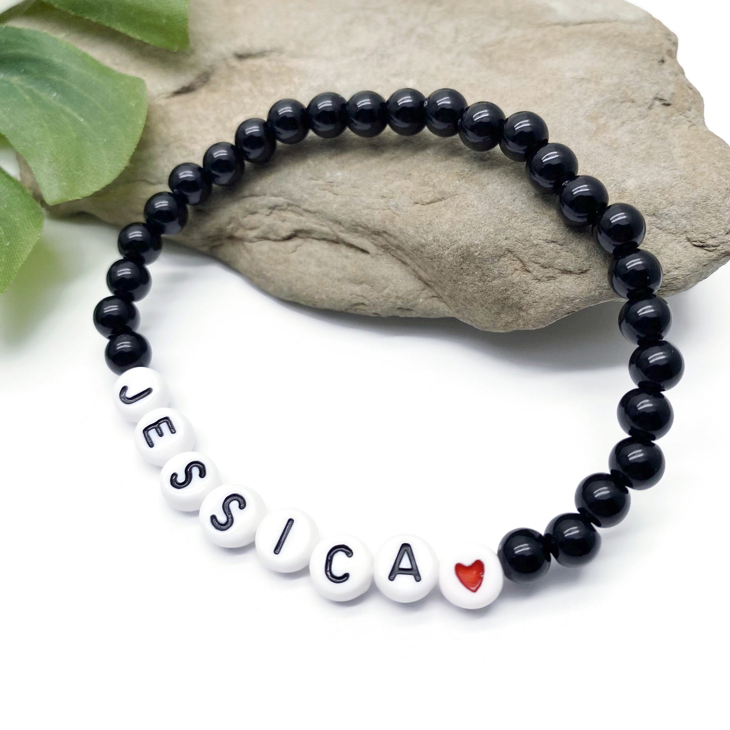 PERSONALISED Bead Bracelet - Black Acrylic Beads