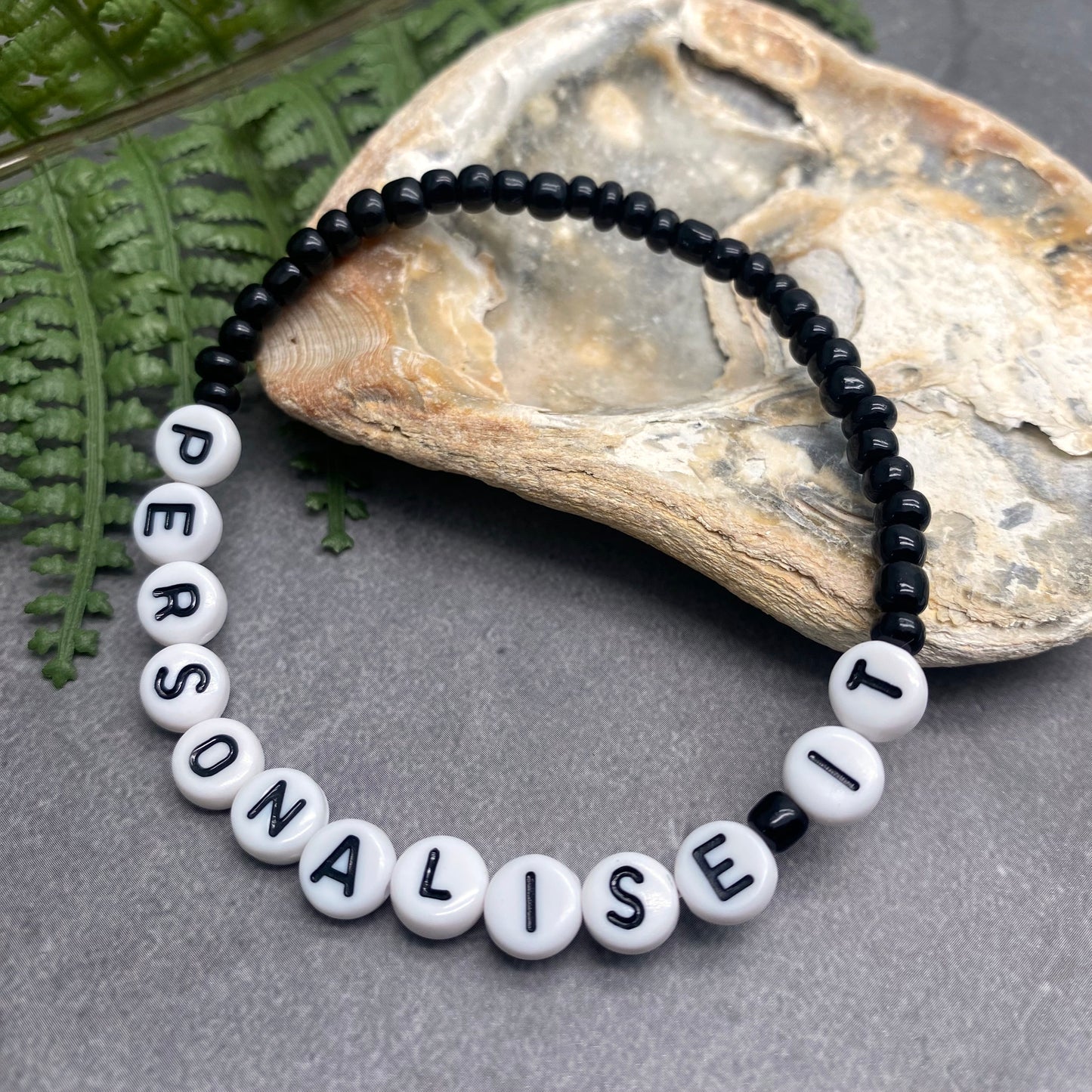 PERSONALISED Bead Bracelet - Black Seed Beads