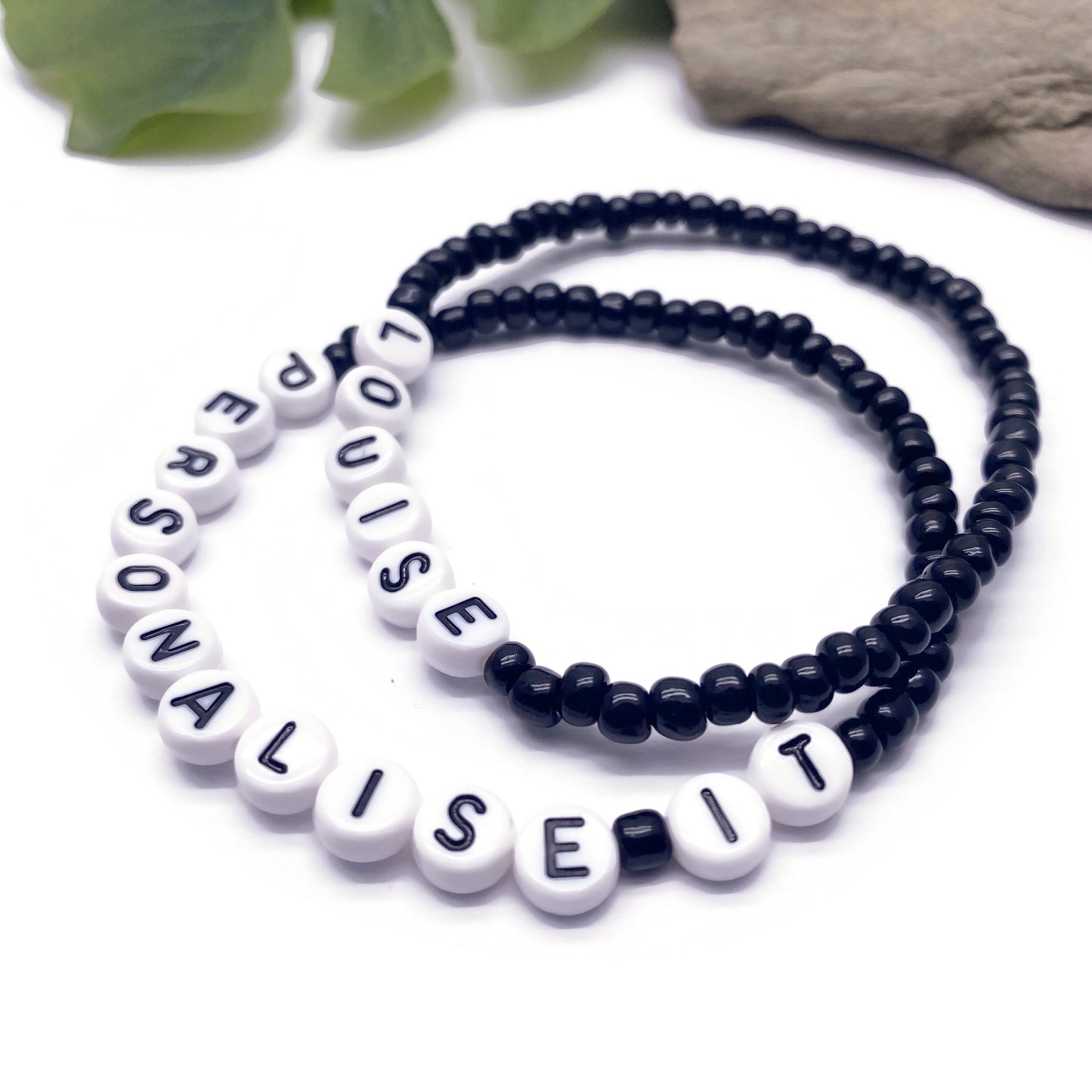 PERSONALISED Bead Bracelet - Black Seed Beads
