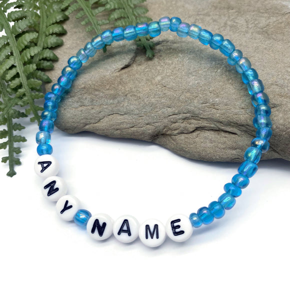 PERSONALISED Bead Bracelet - Light Blue Seed Beads