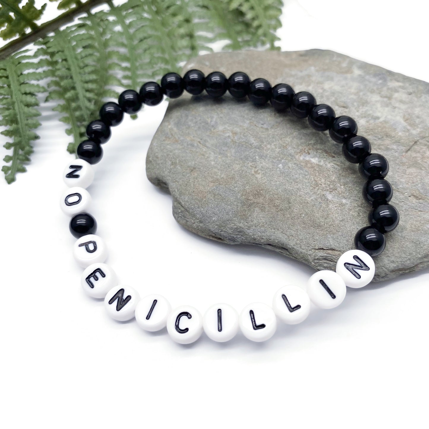 NO PENICILLIN Medical Alert Bracelet - Acrylic Letter Beads