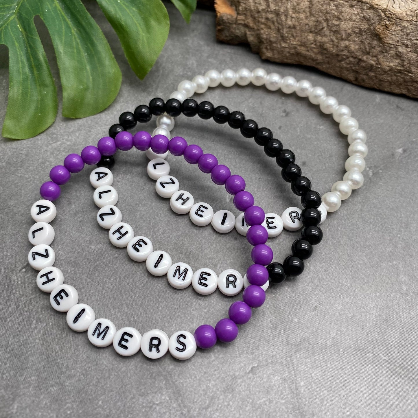 ALZHEIMERS Medical Alert Bracelet - Acrylic Letter Beads