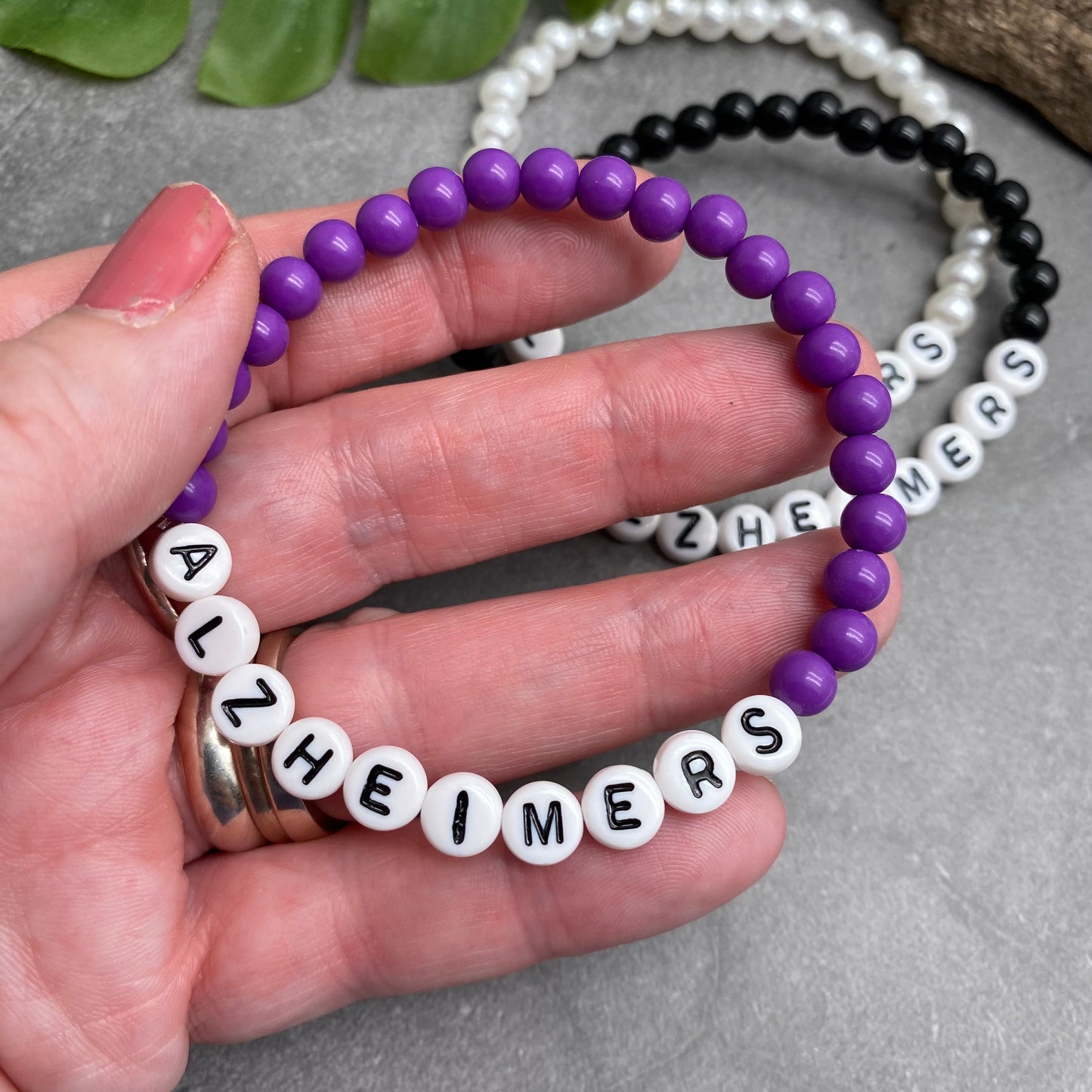ALZHEIMERS Medical Alert Bracelet - Acrylic Letter Beads