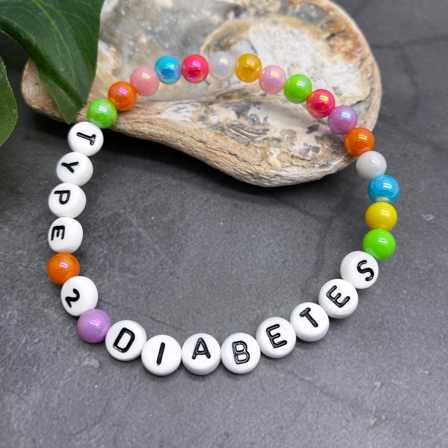 TYPE 2 DIABETES Medical Alert Bracelet - Acrylic Letter Beads