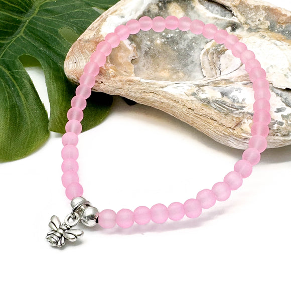 Tiny Bee Charm Frosted Bead Bracelet - Colour Choice