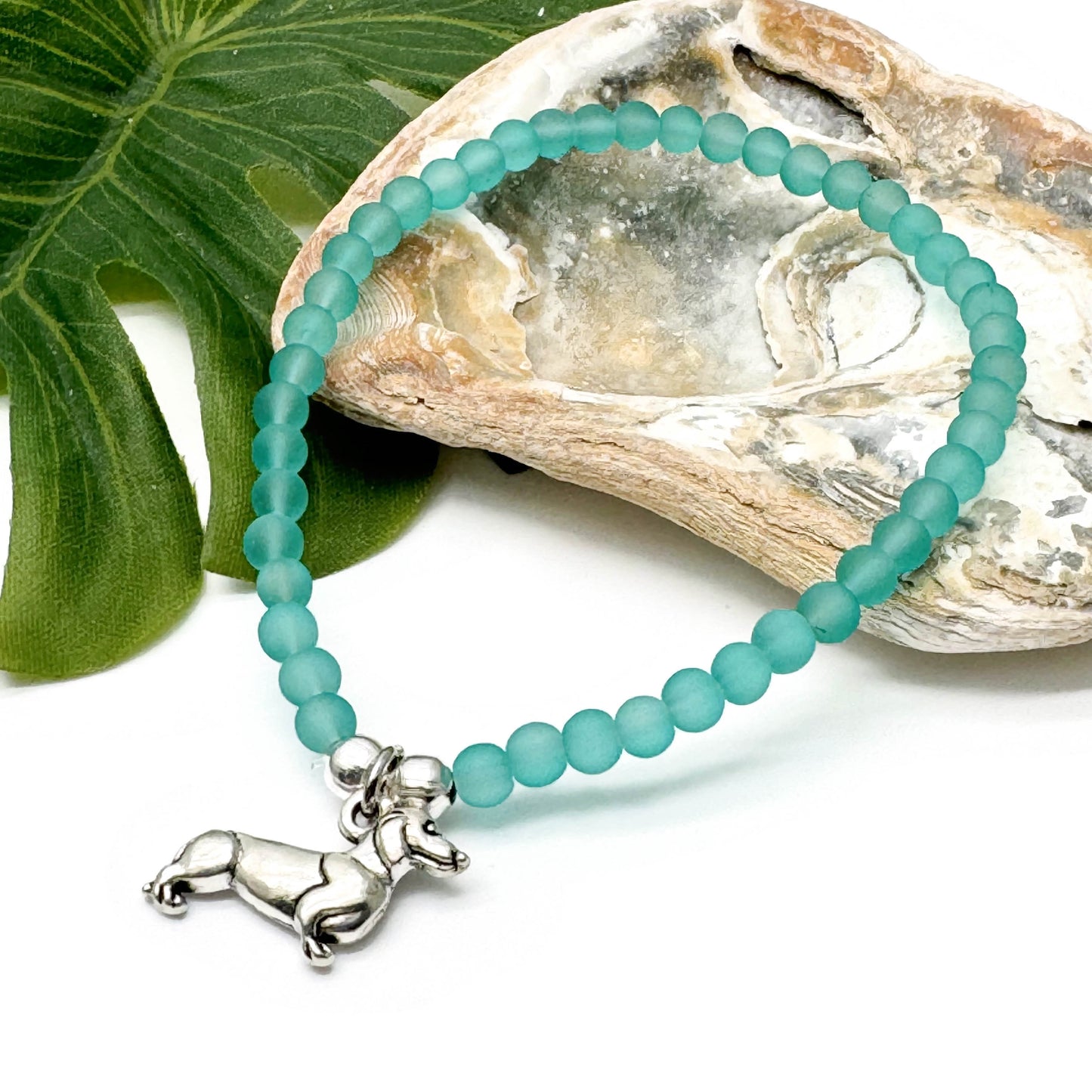 Dachshund Charm Frosted Bead Bracelet - Colour Choice