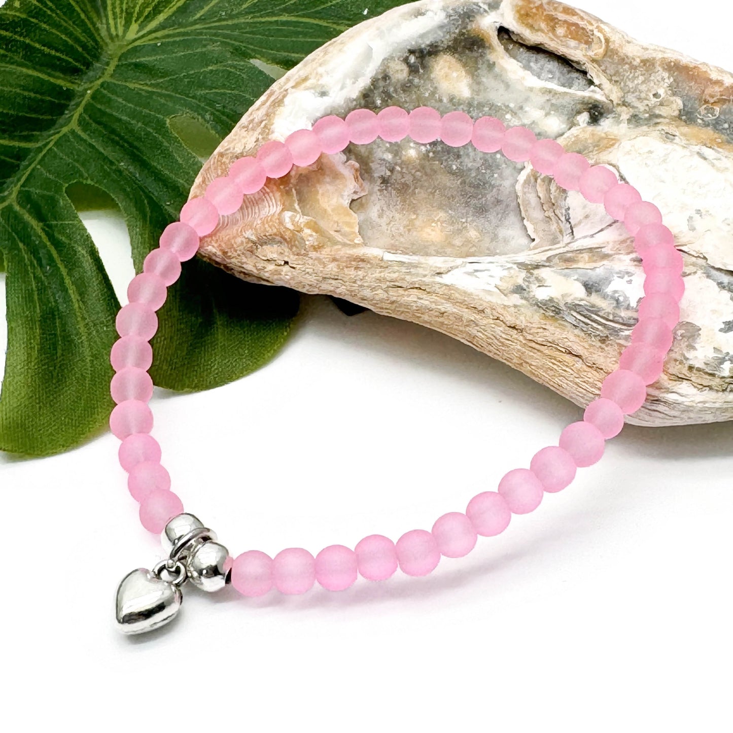 Heart Charm Frosted Bead Bracelet - Colour Choice