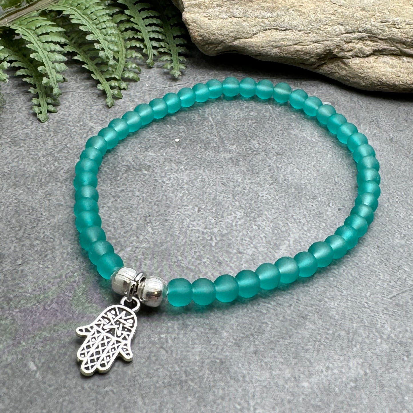 Hamsa Charm Frosted Bead Bracelet - Colour Choice - Fatima's Hand
