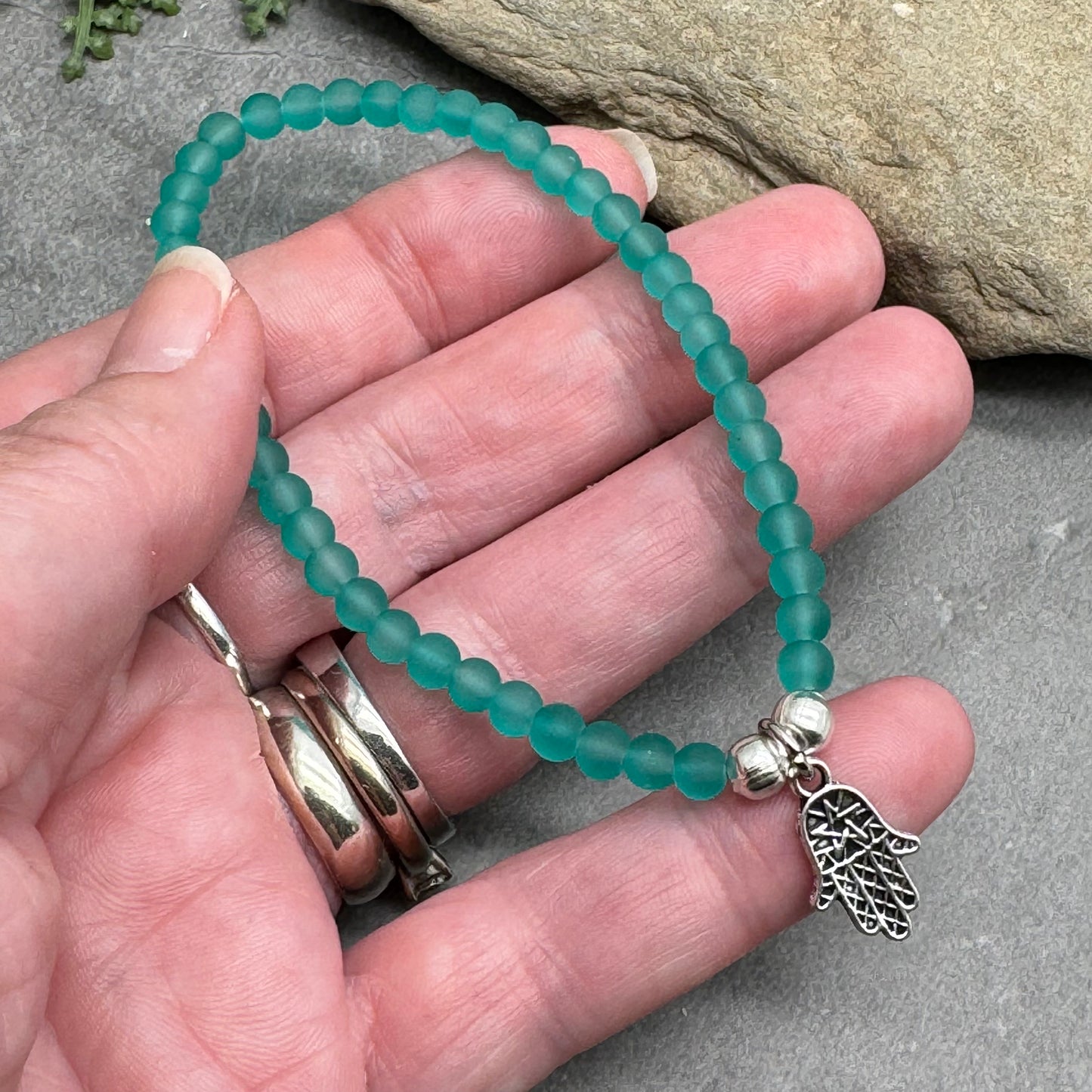 Hamsa Charm Frosted Bead Bracelet - Colour Choice - Fatima's Hand