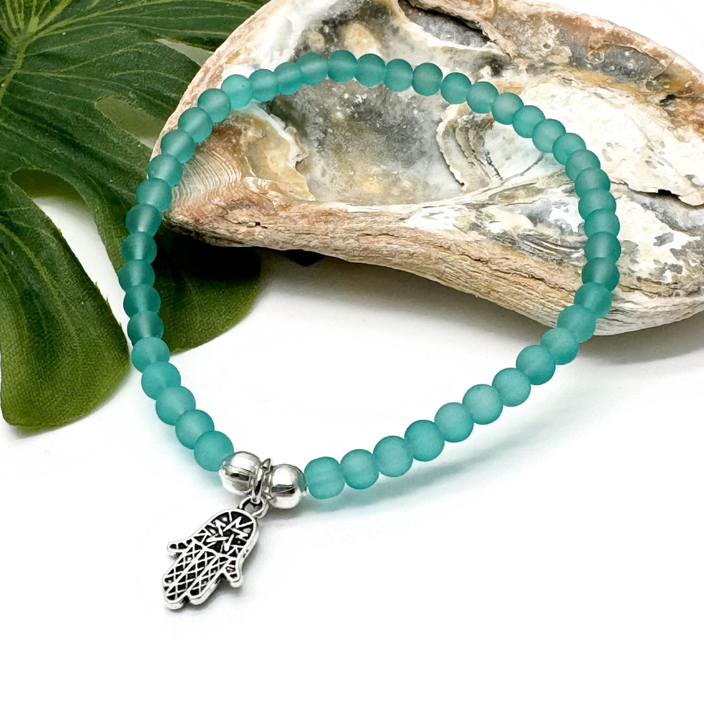 Hamsa Charm Frosted Bead Bracelet - Colour Choice - Fatima's Hand