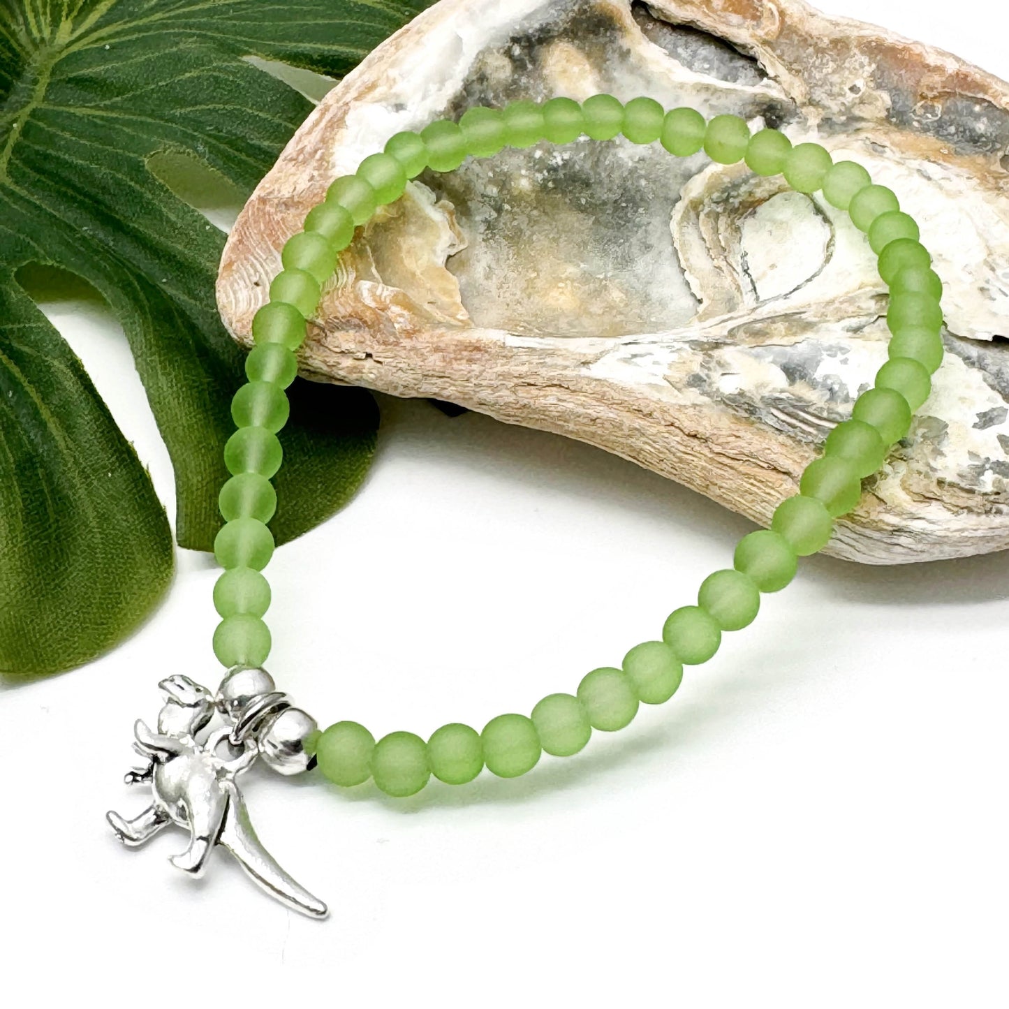Dinosaur Charm Frosted Bead Bracelet - Colour Choice