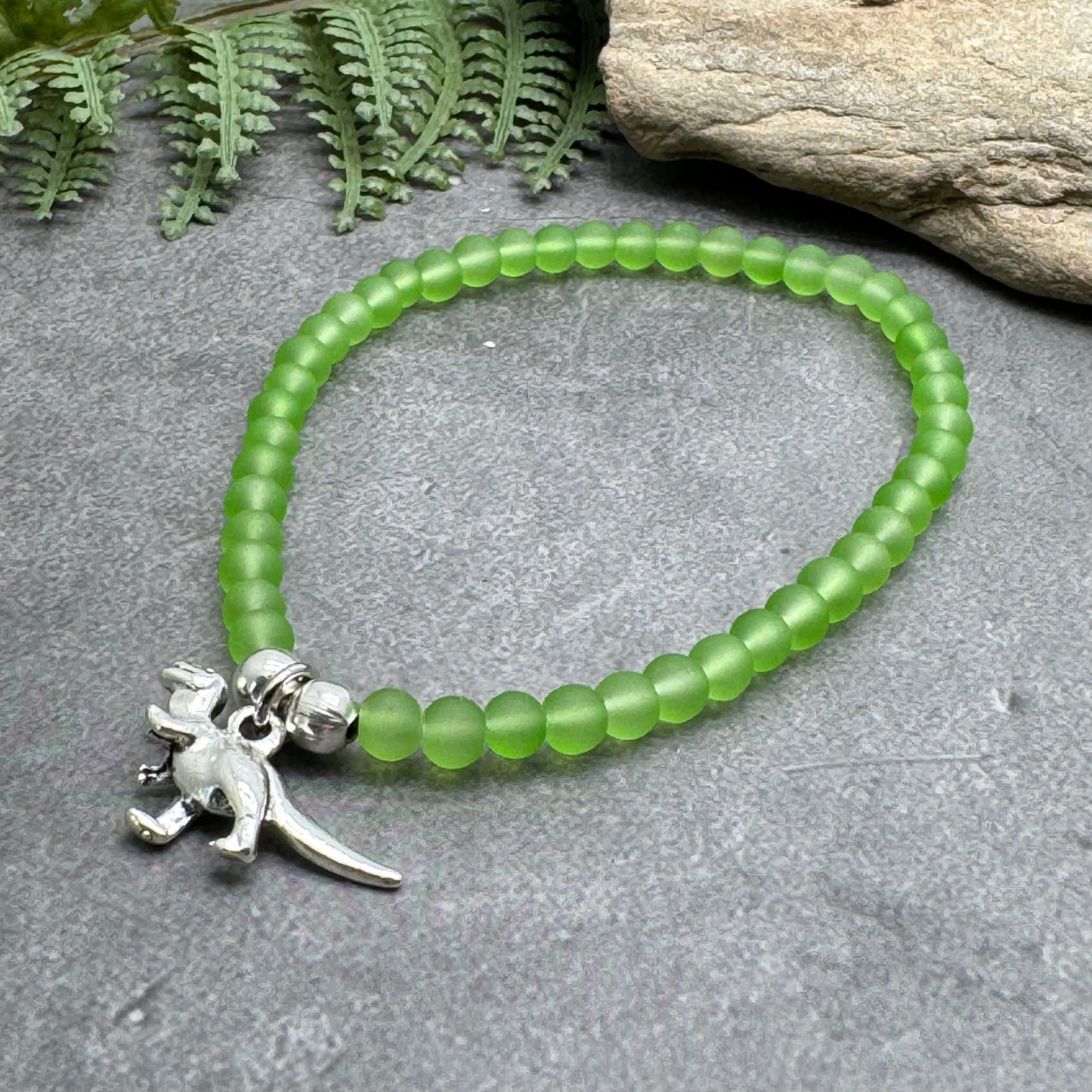 Dinosaur Charm Frosted Bead Bracelet - Colour Choice