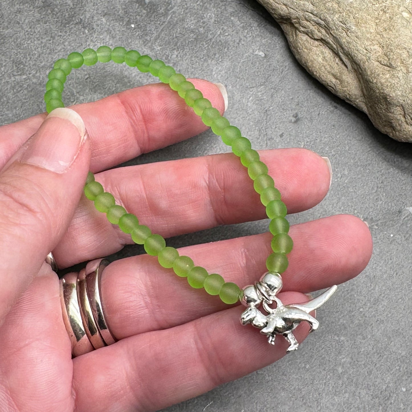 Dinosaur Charm Frosted Bead Bracelet - Colour Choice