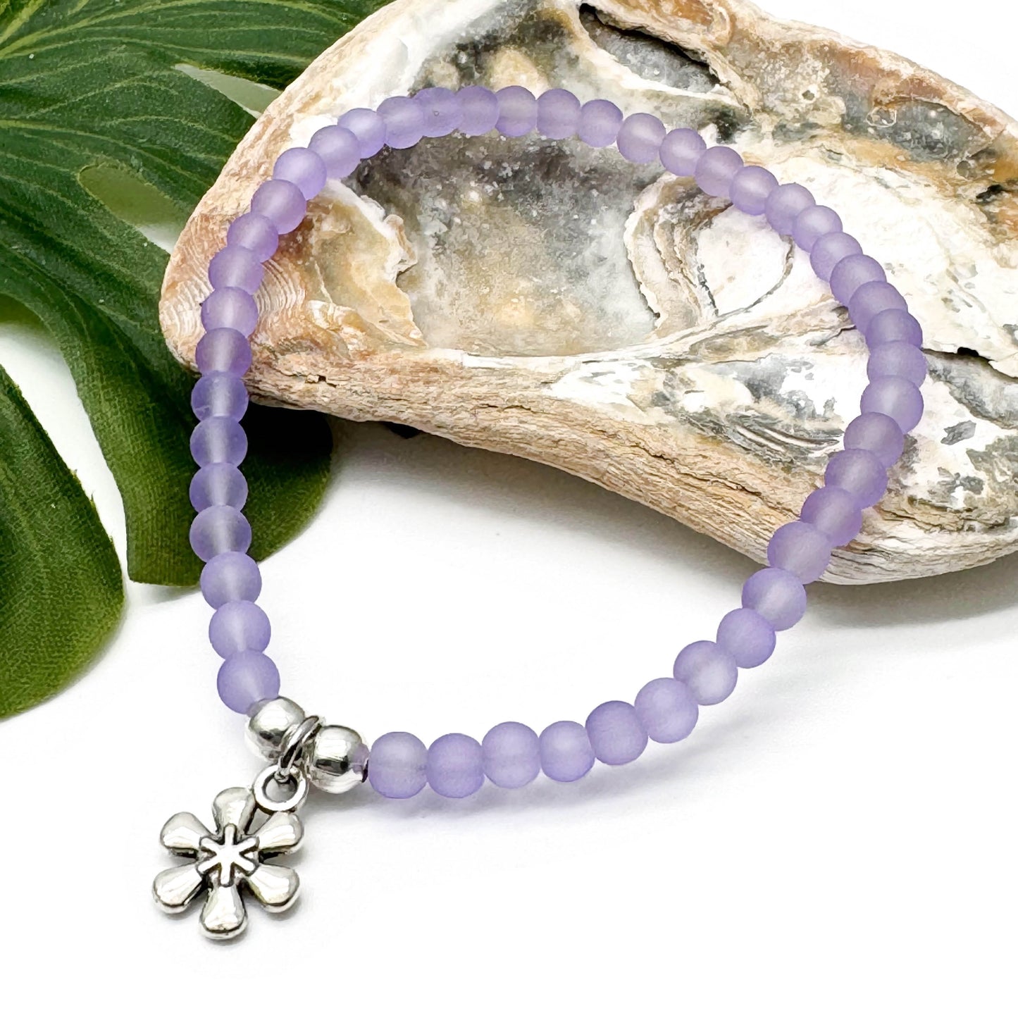 Daisy Flower Charm Frosted Bead Bracelet - Colour Choice