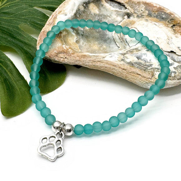 Paw Print Charm Frosted Bead Bracelet - Colour Choice