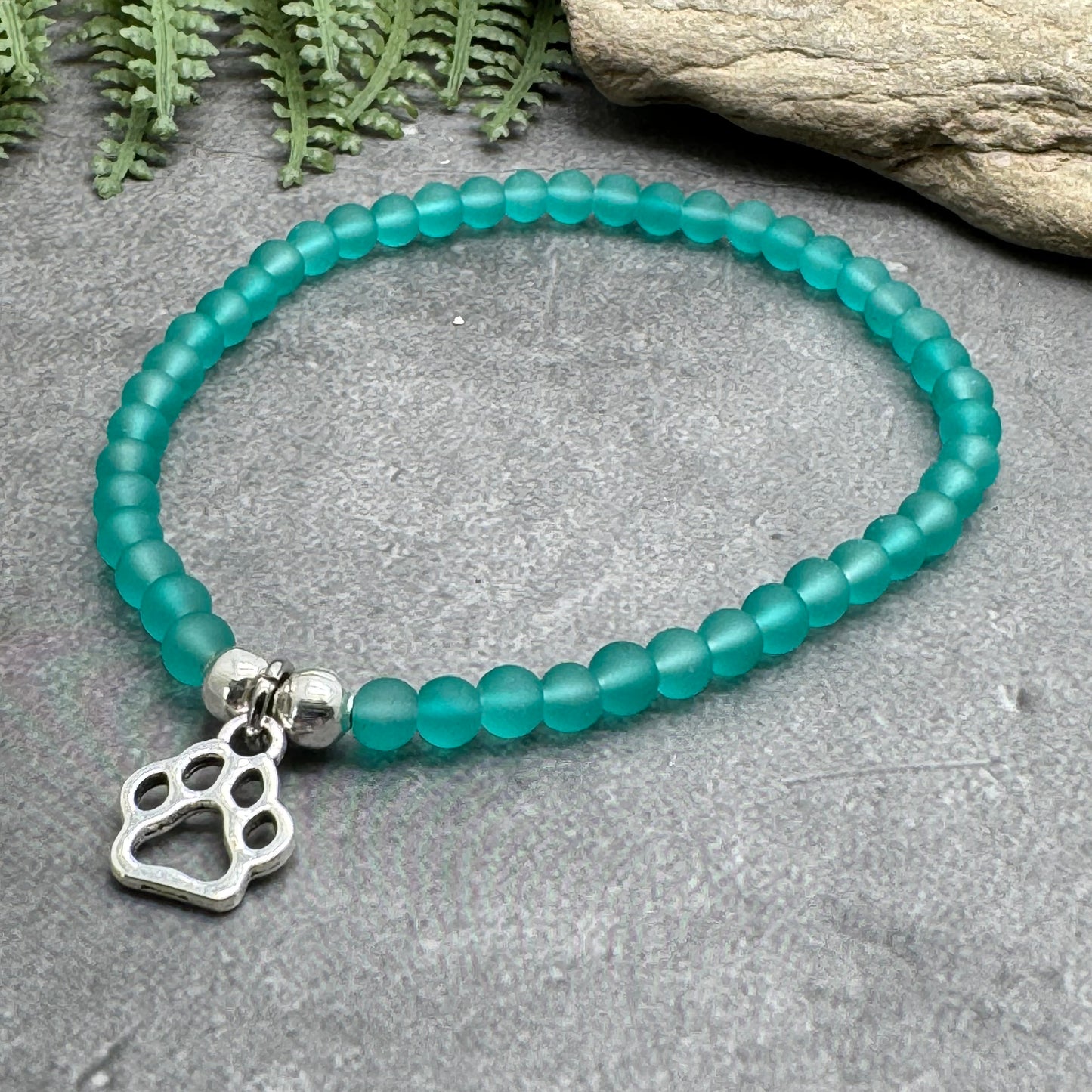 Paw Print Charm Frosted Bead Bracelet - Colour Choice
