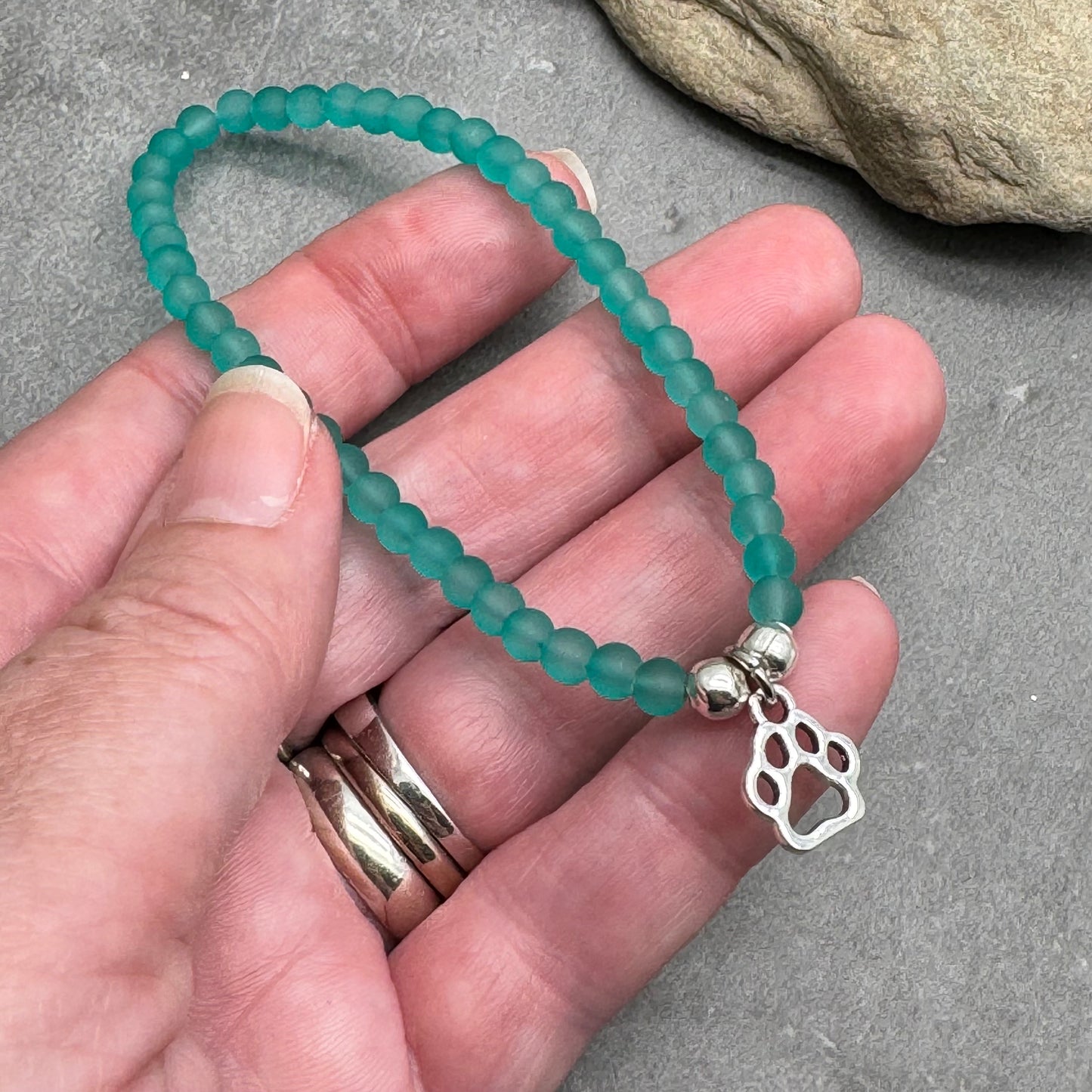 Paw Print Charm Frosted Bead Bracelet - Colour Choice