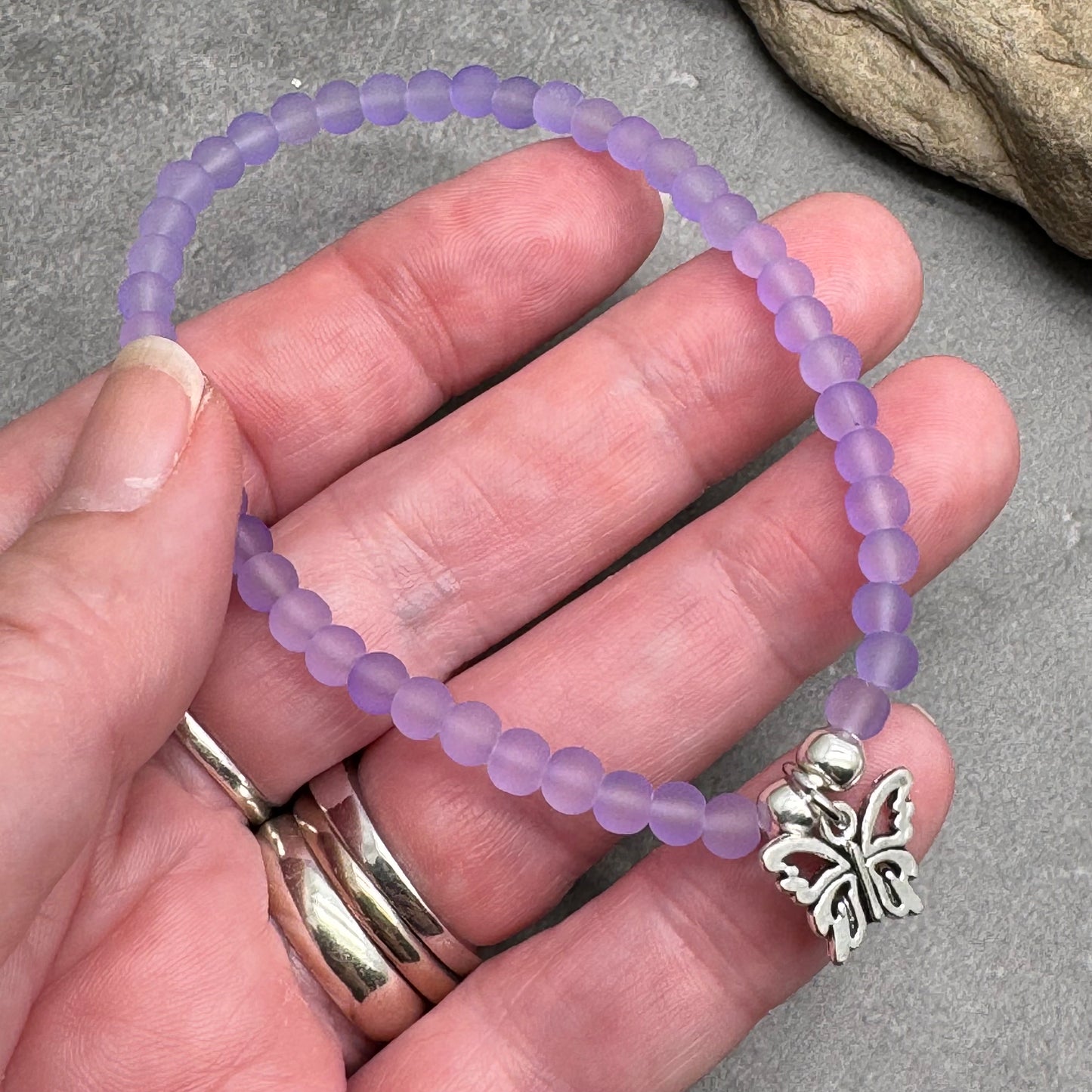 Butterfly Charm Frosted Bead Bracelet - Colour Choice