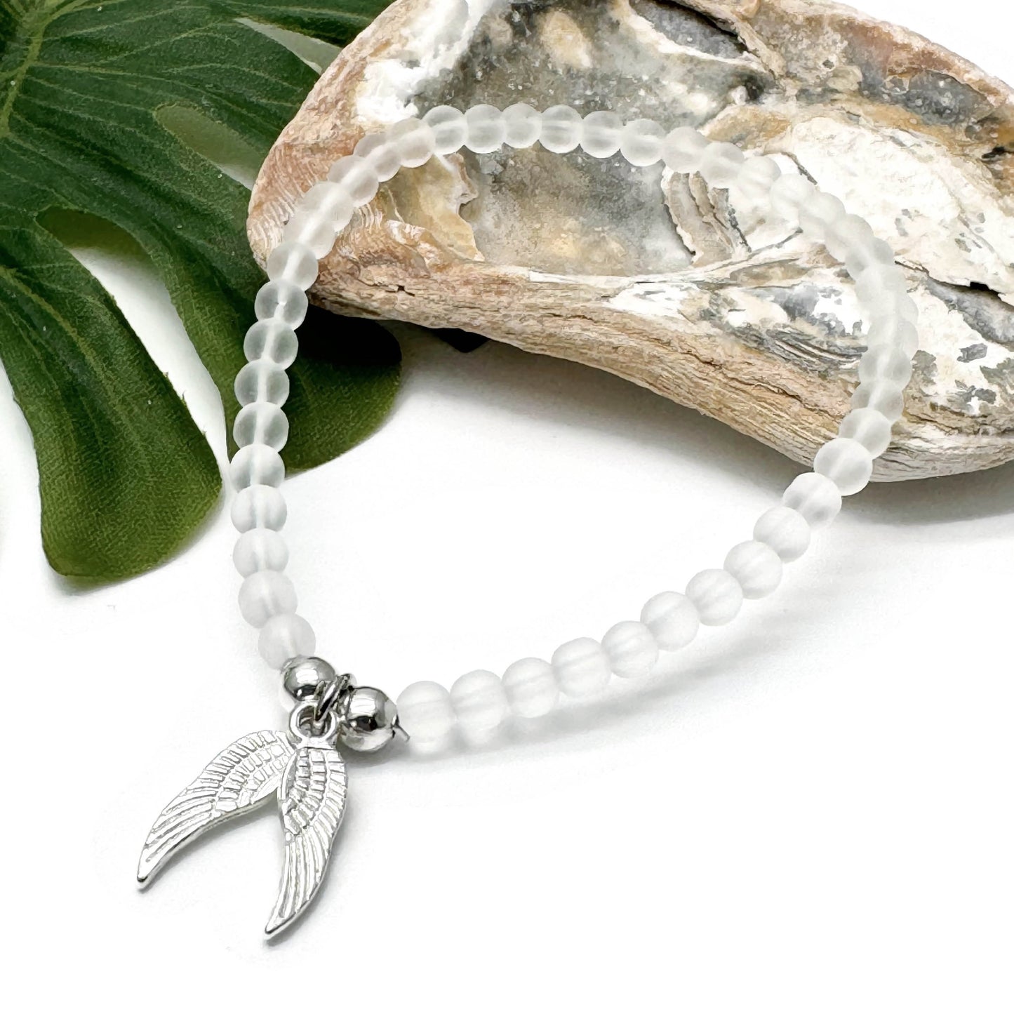 Angel Wings Charm Frosted Bead Bracelet - Colour Choice