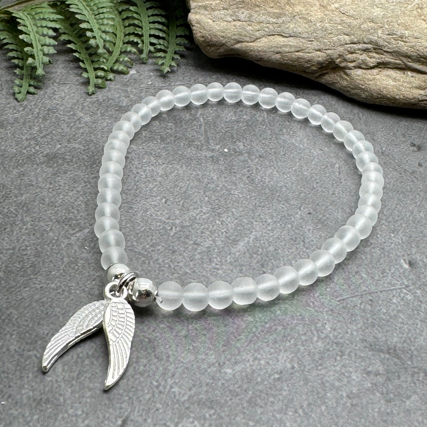 Angel Wings Charm Frosted Bead Bracelet - Colour Choice