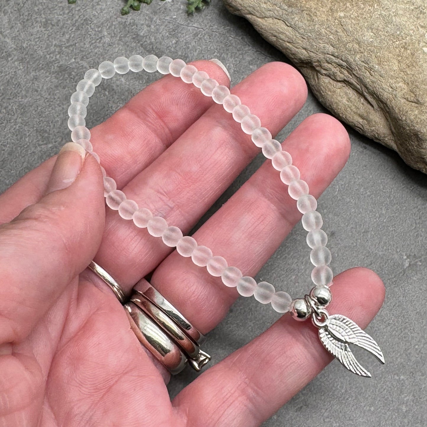 Angel Wings Charm Frosted Bead Bracelet - Colour Choice