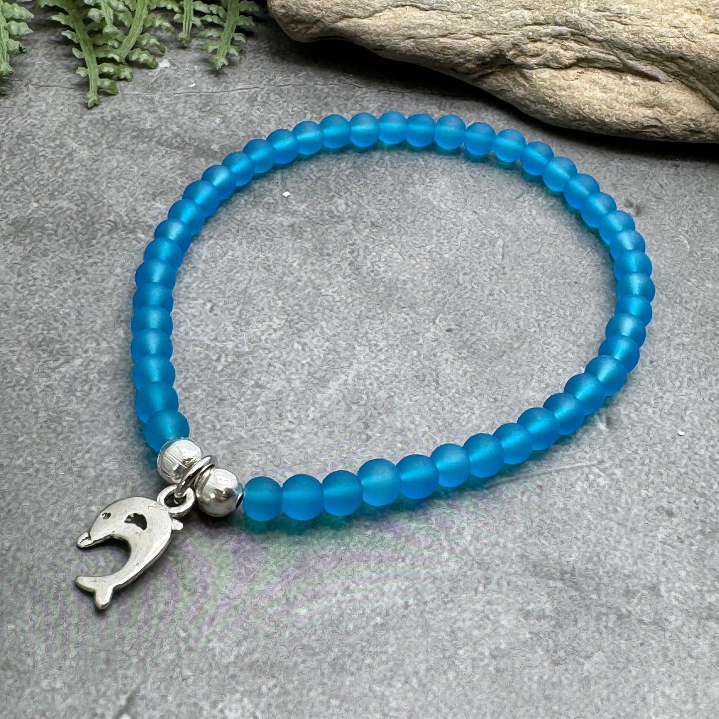 Dolphin Charm Frosted Bead Bracelet - Colour Choice