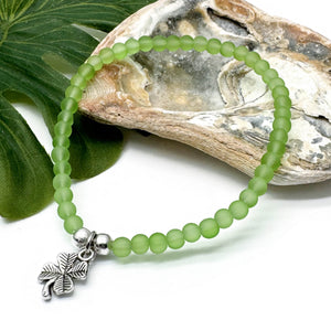 Lucky Clover Charm Frosted Bead Bracelet - Colour Choice