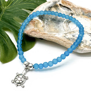 Turtle Charm Frosted Bead Bracelet - Colour Choice