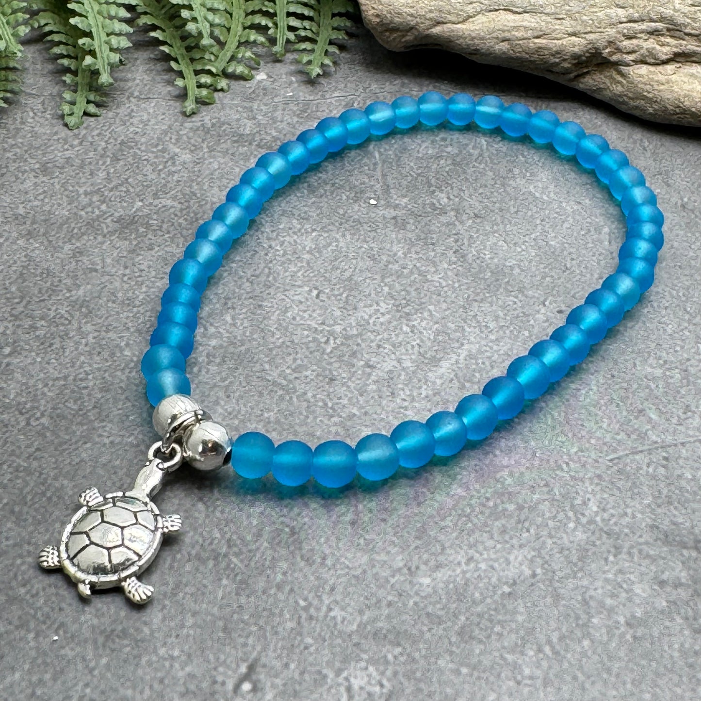 Turtle Charm Frosted Bead Bracelet - Colour Choice