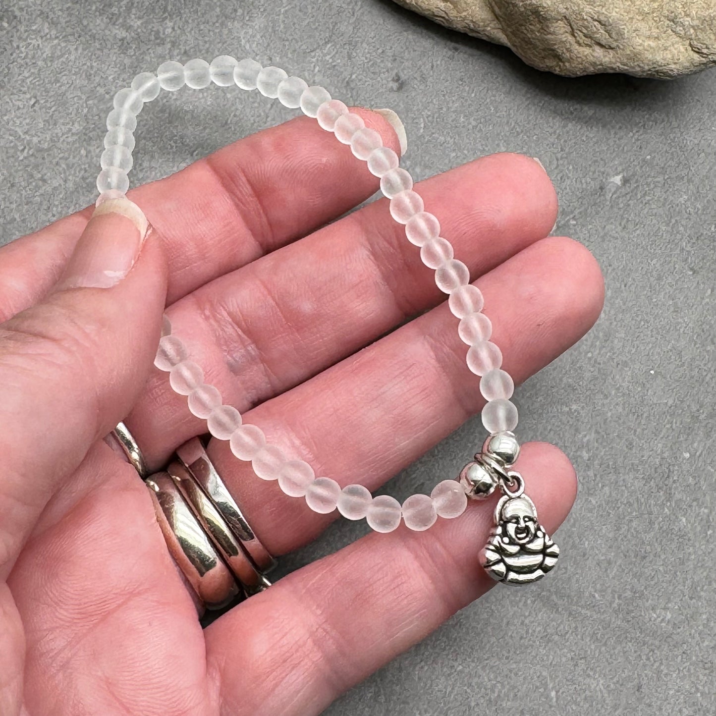 Buddha Charm Frosted Bead Bracelet - Colour Choice