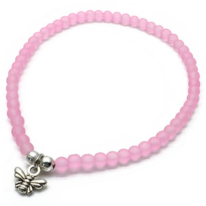 Tiny Bee Charm Frosted Bead Anklet - Colour Choice