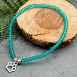 Paw Print Charm Frosted Bead Anklet - Colour Choice