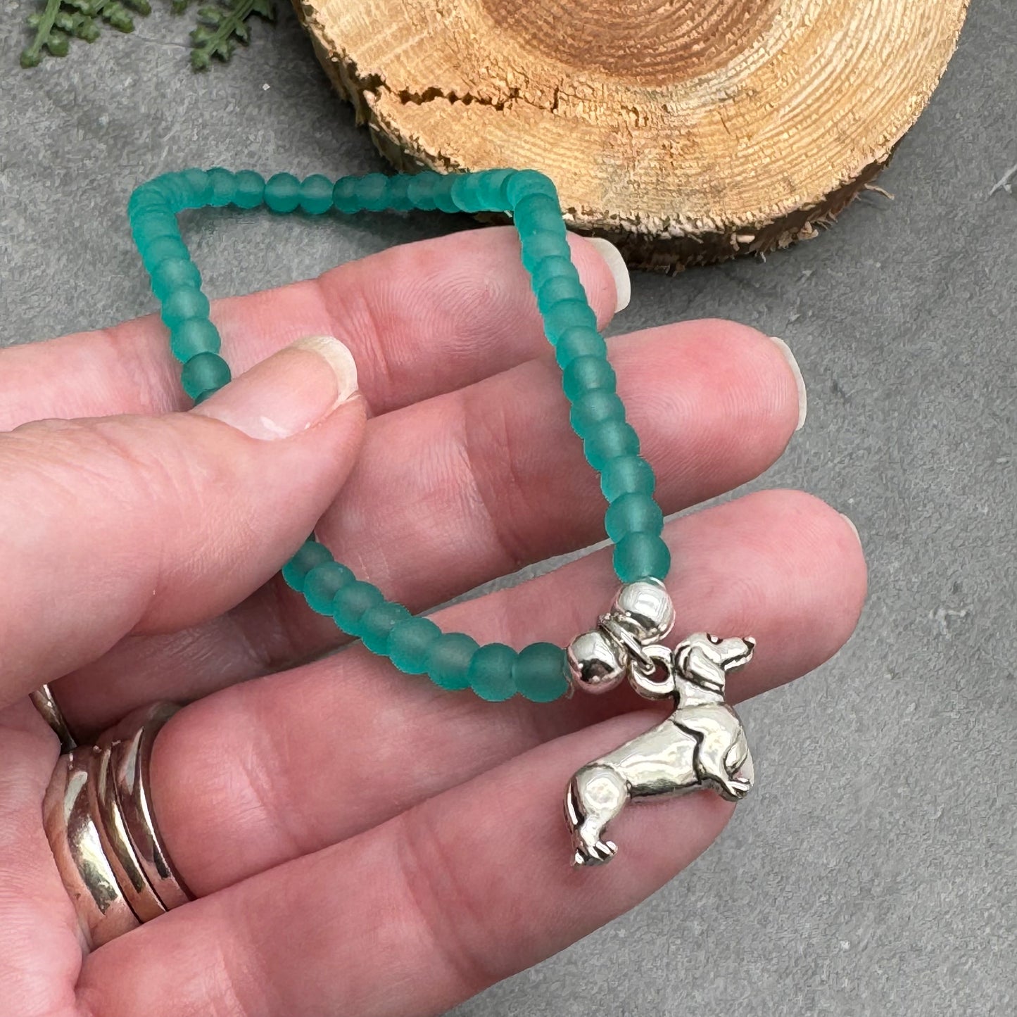 Dachshund Charm Frosted Bead Anklet - Colour Choice