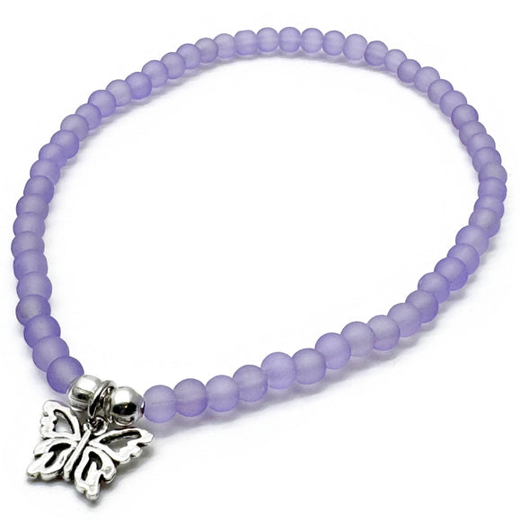 Butterfly Charm Frosted Bead Anklet - Colour Choice