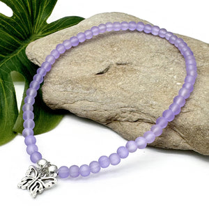 Butterfly Charm Frosted Bead Anklet - Colour Choice