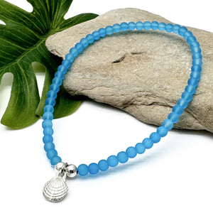 Sea Shell Charm Frosted Bead Anklet - Colour Choice